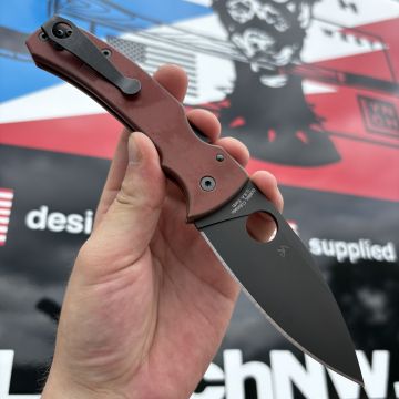 Spyderco Bodacious Skinny Battle Crimson Red Plain Titanium Scales Black S30V Black Clip MOD Knife