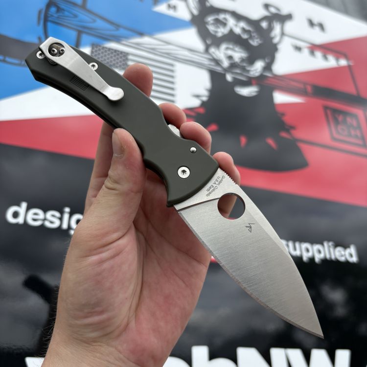 Spyderco Bodacious Skinny OD Green Plain Titanium Scales Satin SPY27 Satin Clip MOD Knife