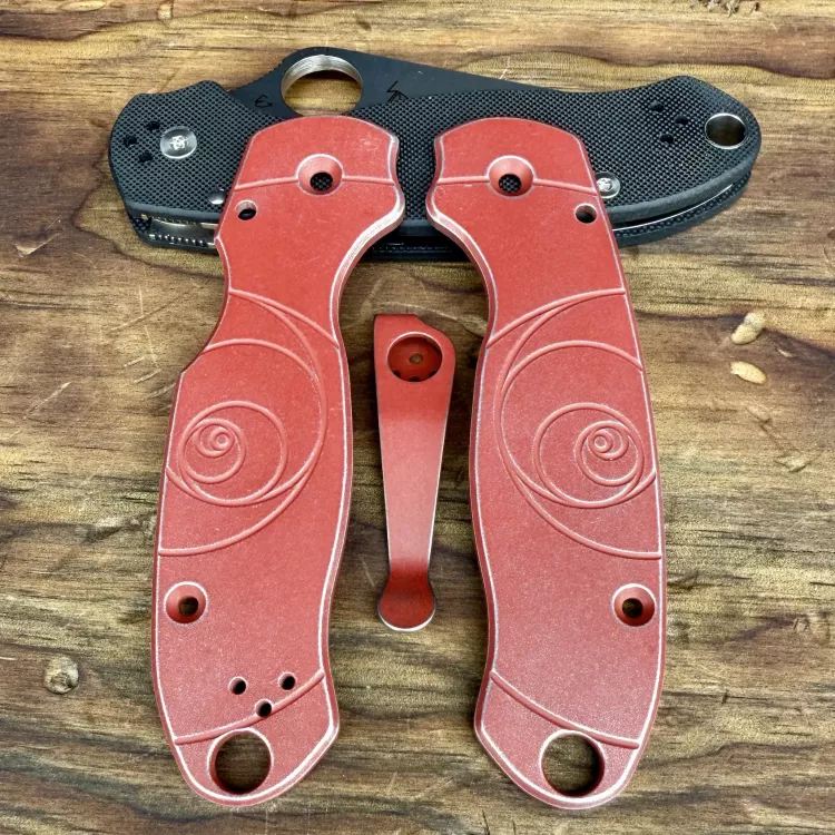 Spyderco Para 3 Fibonacci Aluminum Scale Kit - Limited Run Battle Crimson Red Cerakote