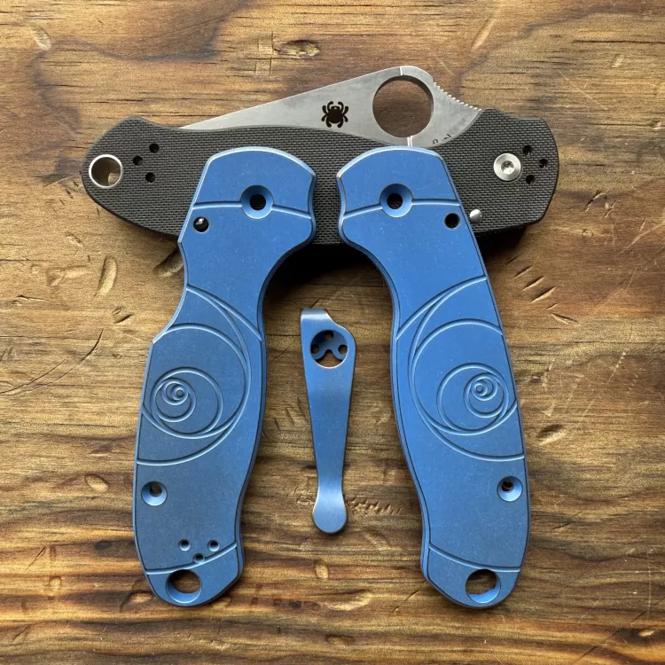 Spyderco Para 3 Fibonacci Titanium Scale Kit - Limited Run Battle NRA Blue-Bronze Cerakote