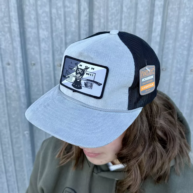 Snow Camo Dog - Light Grey/Black Richardson 930 Troutdale Corduroy Trucker Cap