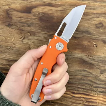 Demko Shark Cub Orange G10 Scales Stonewashed CPM-20CV Sharks Foot Blade Folding Knife