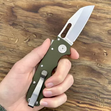 Demko Shark Cub OD Green G10 Scales Stonewashed CPM-20CV Sharks Foot Blade Folding Knife