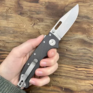 Demko AD20.5 Black Carbon Fiber Scales Stonewashed S35VN Clip Point Blade Folding Knife