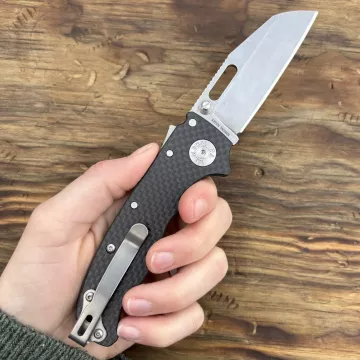 Demko AD20.5 Black Carbon Fiber Scales Stonewashed S35VN Sharks Foot Blade Folding Knife