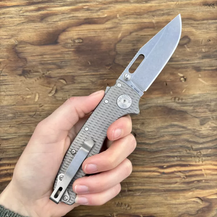 Demko AD20.5 Milled Titanium Scales Stonewashed CPM-3V Clip Point Blade Folding Knife
