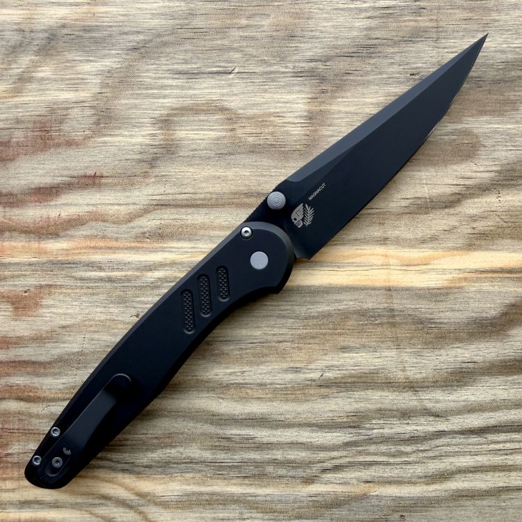 Pro-Tech Avalon Knurled Black Aluminum Drop Point Black CPM MagnaCut Blade Folding Knife