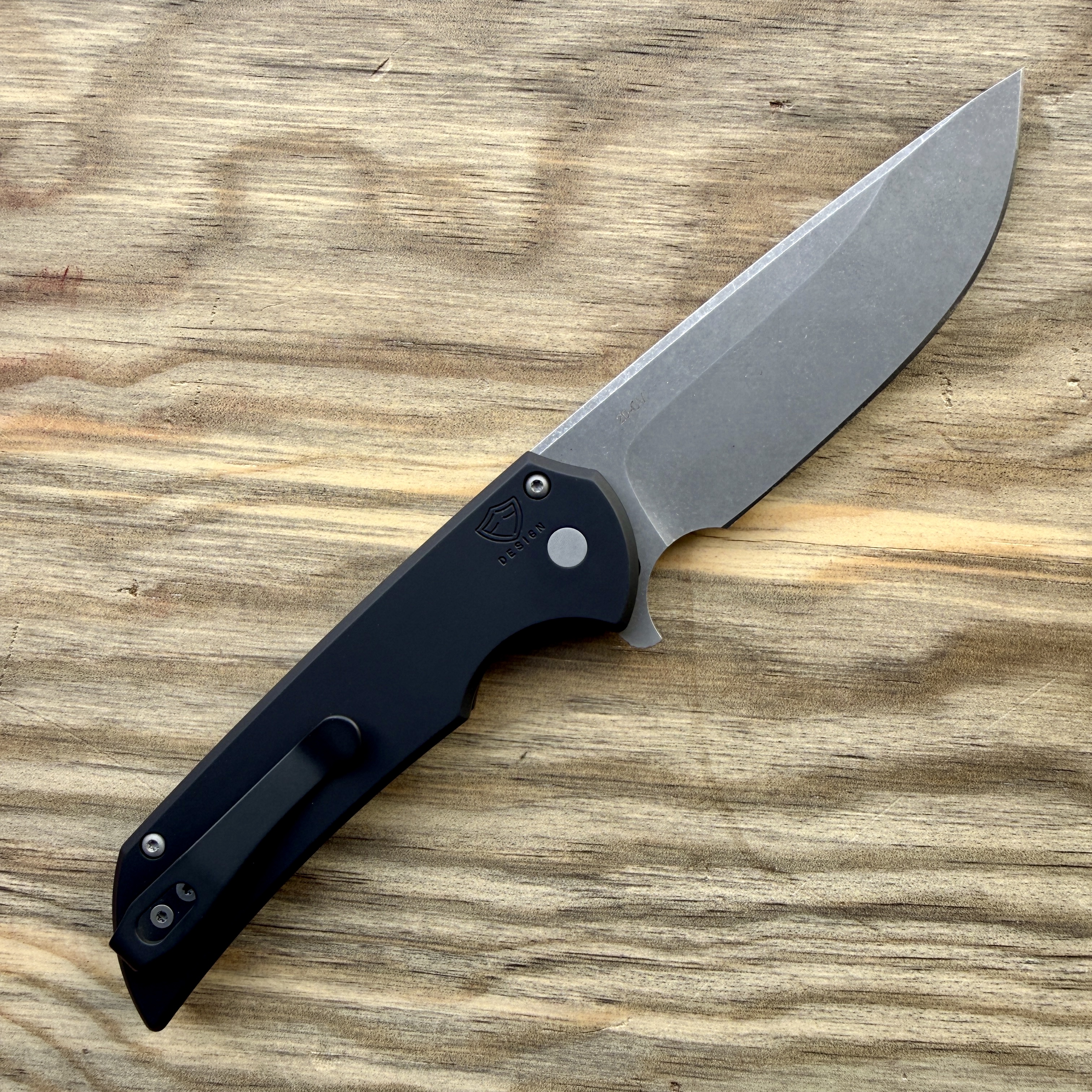 Pro-Tech Mordax Black Aluminum Drop Point Acid Wash CPM 20CV Blade