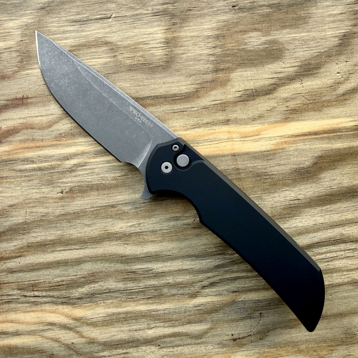 Pro-Tech Mordax Black Aluminum Drop Point Acid Wash CPM 20CV Blade