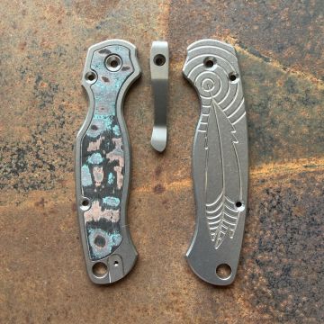 Spyderco PM2 "Shipwreck" Carbon Fiber Inlay Stonewashed "Feather" Titanium Scale Kit
