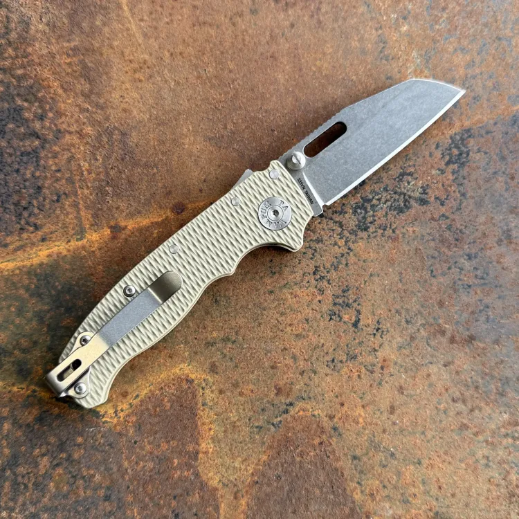 Demko AD20.5 Tan G10 Scales Stonewashed S35VN Wharncliffe Blade Folding Knife
