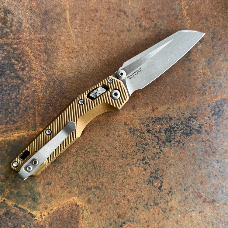Microtech MSI Mini Ram-Lok Tan Fluted Aluminum Apocalyptic M390MK Folding Knife