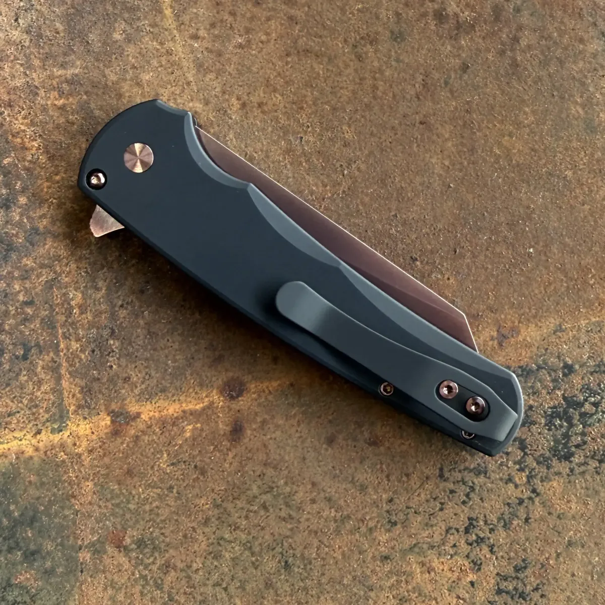 Pro-Tech Blade Show 26 Malibu Black Aluminum Reverse Tanto Copper