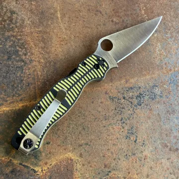 Spyderco Paramilitary 2(PM2) Salt Black/ Yellow G10 Scales Stonewashed MagnaCut Blade Folding Knife