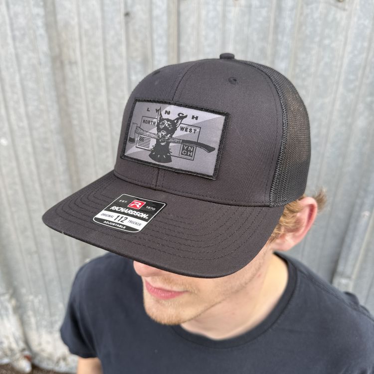 Bolt Dog Patch - Black/Black Richardson 112 Trucker Cap