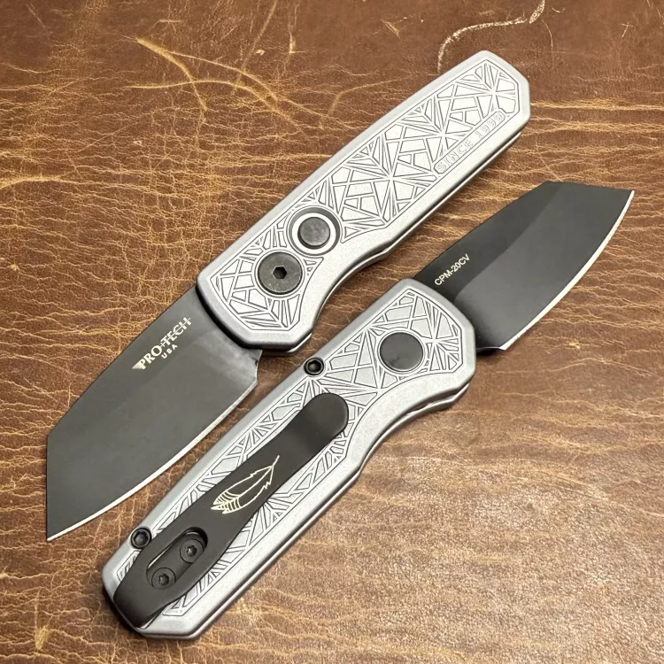 Pro-Tech Runt 5 Auto Grey Nexus Aluminum REV Tanto Black CPM 20CV Blade Folding Knife