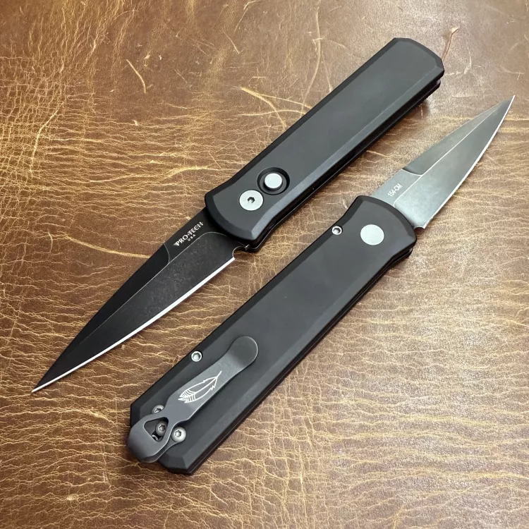 Pro-Tech Godson Auto Black Aluminum DLC Washed 154CM Blade Folding Knife