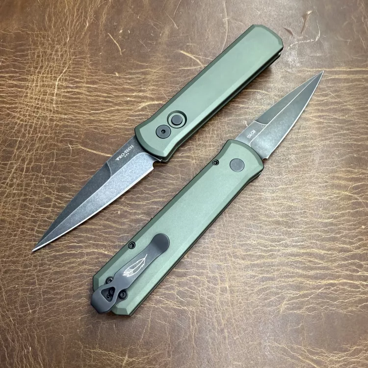 Pro-Tech Godson Auto Green Aluminum DLC Washed 154CM Blade Folding Knife