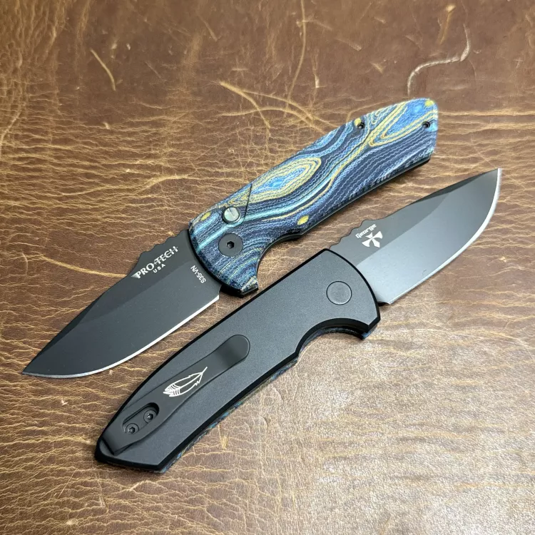 Pro-Tech Les George SBR Auto Starry Night G-Carta Aluminum Black S35V Blade Folding Knife