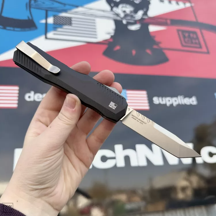 Kershaw Livewire MagnaCut OTF Automatic Knife - Black Aluminum 3.4" Stonewashed Tanto Blade