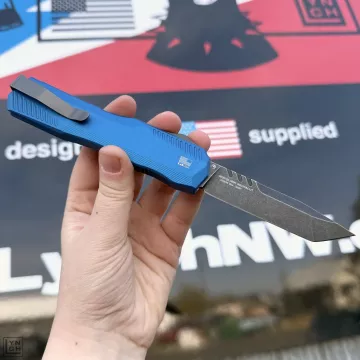 Kershaw Livewire MagnaCut OTF Automatic Knife - Blue Aluminum 3.4" Black Tanto Blade