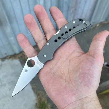 Spyderco Delica 4 MOD 2 LEFT Handed Sandwashed Titanium Scales Back-Spacer Clip Satin S27 MOD Knife