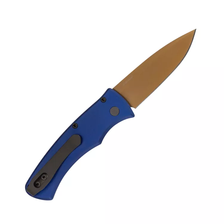 Pro-Tech Duke 2 Auto Dark Navy Aluminum Drop Point Tan PVD MagnaCut Blade Folding Knife