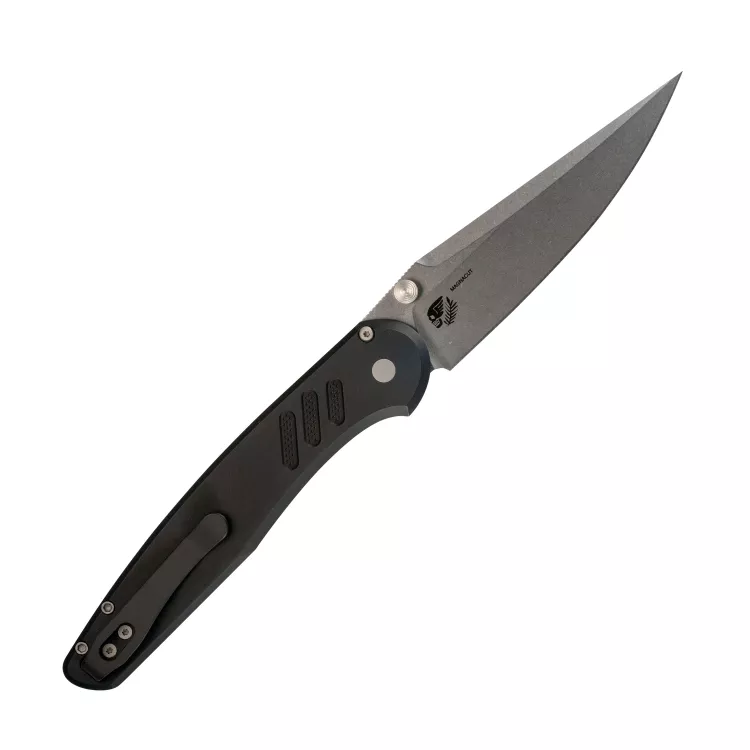 Pro-Tech Avalon Knurled Black Aluminum Drop Point Stonewash MagnaCut Blade Folding Knife