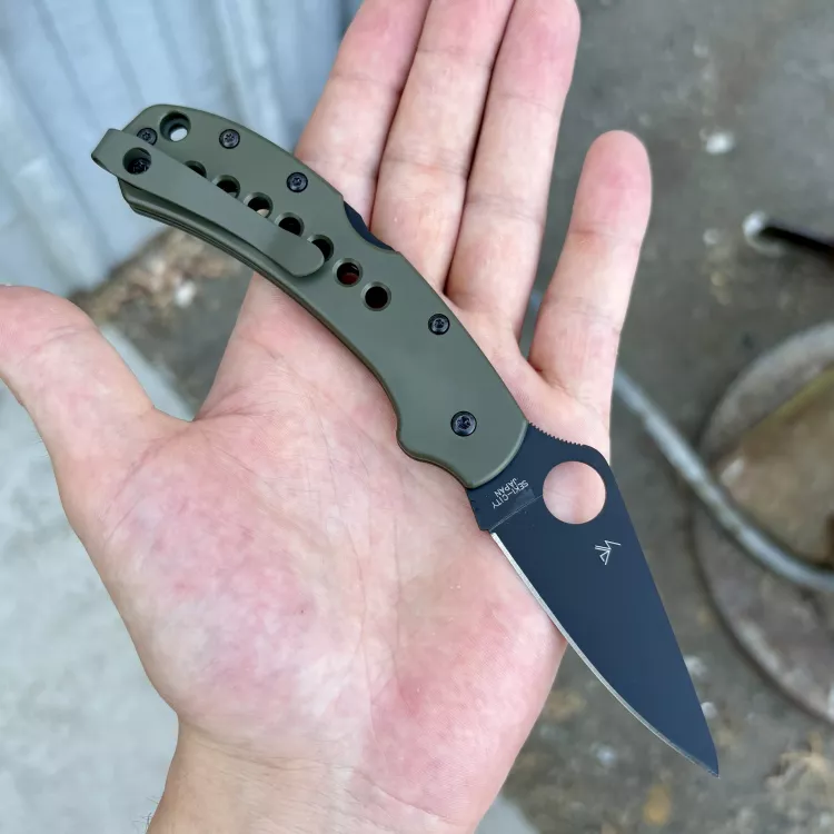 Spyderco Delica 4 MOD 2 OD Green Titanium Scales - Back-Spacer - Clip - Black S30V MOD Knife