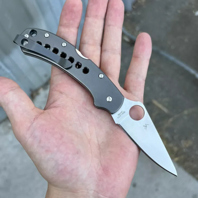 Spyderco Delica 4 MOD 2 Dark Abyss Titanium Scales - Back-Spacer - Clip - Satin VG-10 MOD Knife