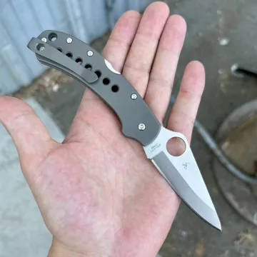 Spyderco Delica 4 MOD 2 Sandwashed Titanium Scales Back-Spacer Clip Satin Saber VG-10 MOD Knife