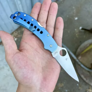 Spyderco Delica 4 MOD 2 Sky Blue Titanium Scales - Clip - Stone Back-Spacer - Satin SPY 27 MOD Knife