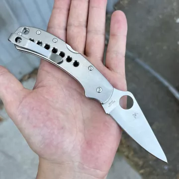 Spyderco Delica 4 MOD 2 Stonewashed Titanium Scales Back-Spacer Clip Satin VG-10 MOD Knife