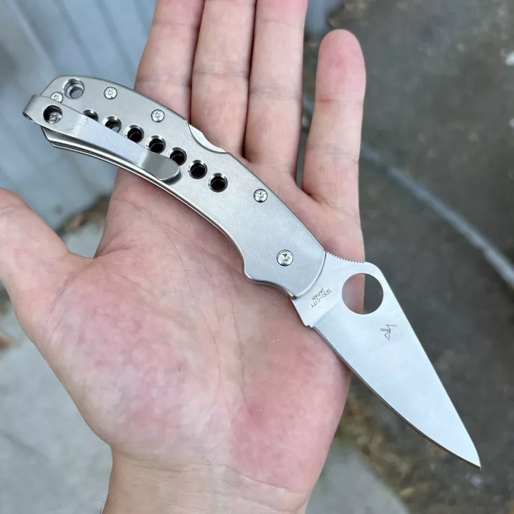 Spyderco Delica 4 MOD 2 Stonewashed Titanium Scales Back-Spacer Clip Satin VG-10 MOD Knife