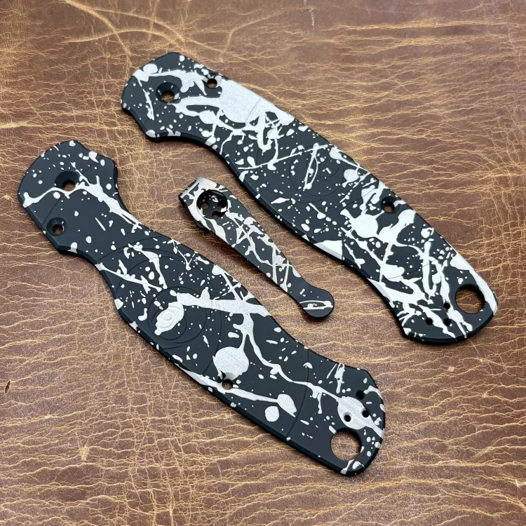 Limited Run - Spyderco PM2 Fibonacci Aluminum Scale Kit -  Black Cerakote Splatter