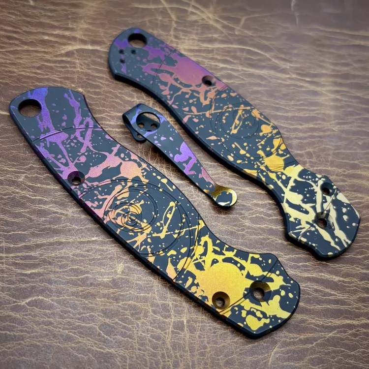 Limited Run - Spyderco PM2 Fibonacci Titanium Scale Kit -  Black Cerakote Dark Fade Splatter