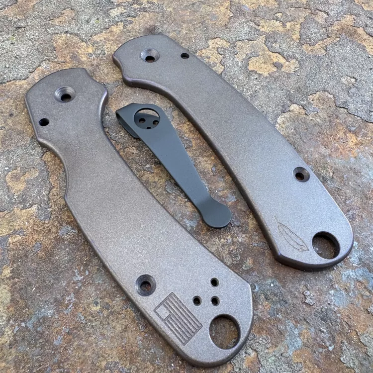 Limited Run - Spyderco Para 3 Skinny Plain Titanium Scale Kit - Midnight Bronze Light Pearl Anodized