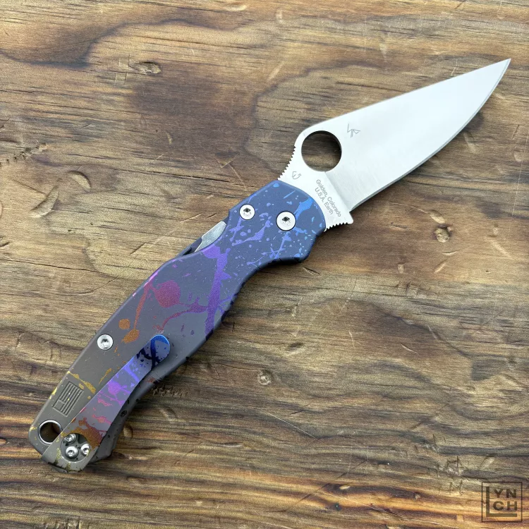 Spyderco Paramilitary 2 (PM2) Dark Fade Splatter Plain Titanium Scales SPY27 MOD Knife