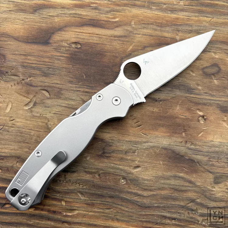 Spyderco Paramilitary 2 (PM2) Glass Blasted Plain Titanium Scales SPY27 MOD Knife