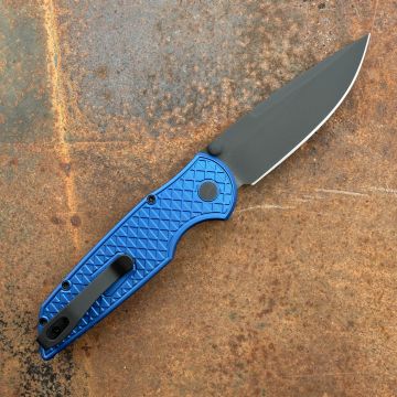 Pro-Tech TR-3 Integrity Button Lock Knife - Relic Textured Blue AL - Spear Point Black CPM MagnaCut
